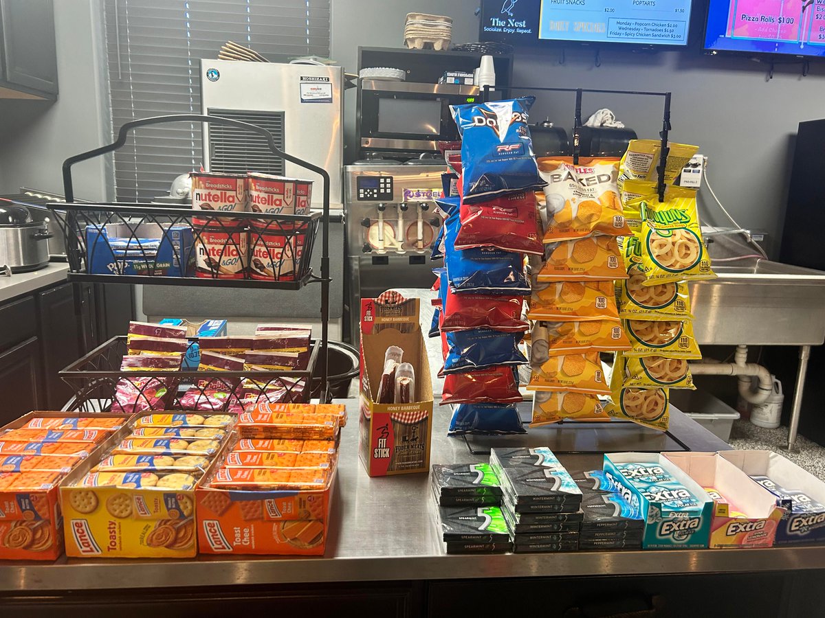 Stop in The Nest today and get a delicious snack today from out snack cart!! With many different options and crackers and chips only being $0.50!! If you are on your way to class, or just stopping, grab one of our snacks today!!