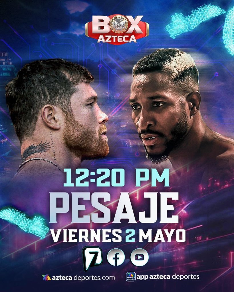 Enfrentarán la báscula! ⚖️
Ceremonia de pesaje para el Canelo Álvarez y William Scull. Primer round para ambos fuera del cuadrilátero. 👀
#CaneloXAzteca #BoxAzteca 🥊

📅 viernes 2 de mayo
🕙 12:20 PM
📺 Azteca 7
💻 aztecadeportes.com
📱 APP Azteca Deportes