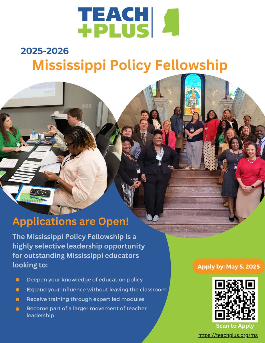 TeachPlusMS's tweet image. #MississippiTeachers you HAVE THE WEEKEND to get your applications in for our Mississippi Policy Fellowship! The final deadline to apply is Monday, May 5th. We invite you to apply TODAY!

Apply here: teachplus.org/regional_progr…

#TeachPlus #TeacherLeaders #Mississippi #education