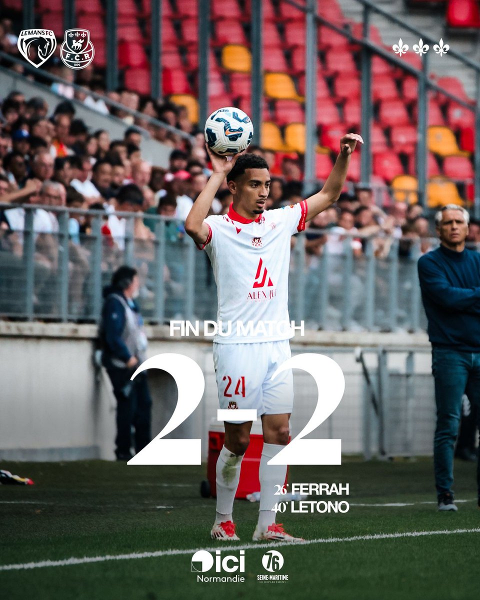fcr1899's tweet photo. #LMFCFCR | 𝗙𝗶𝗻 𝗱𝘂 𝗺𝗮𝘁𝗰𝗵
Malgré une belle prestation, les Rouennais ont été rejoints en fin de match et concèdent le nul contre Le Mans. 🔴⚪
🤝@ici_hnormandie & @seinemaritime
#TeamFCR #Rouen #Normandie #FCR1899 https://t.co/UA7waVLBks