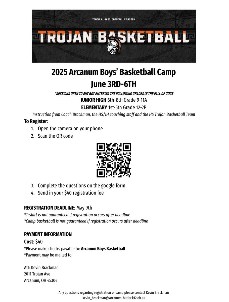 ⚔️ SUMMER CAMP ⚔️ 

🏀 2025 Arcanum Boys’ Basketball Camp
👉🏼 Registration Link: forms.gle/CgfgmQ8z7coyxF… 
🏀 Registration deadline to be guaranteed a T-shirt &amp; Camp Basketball: May 9th