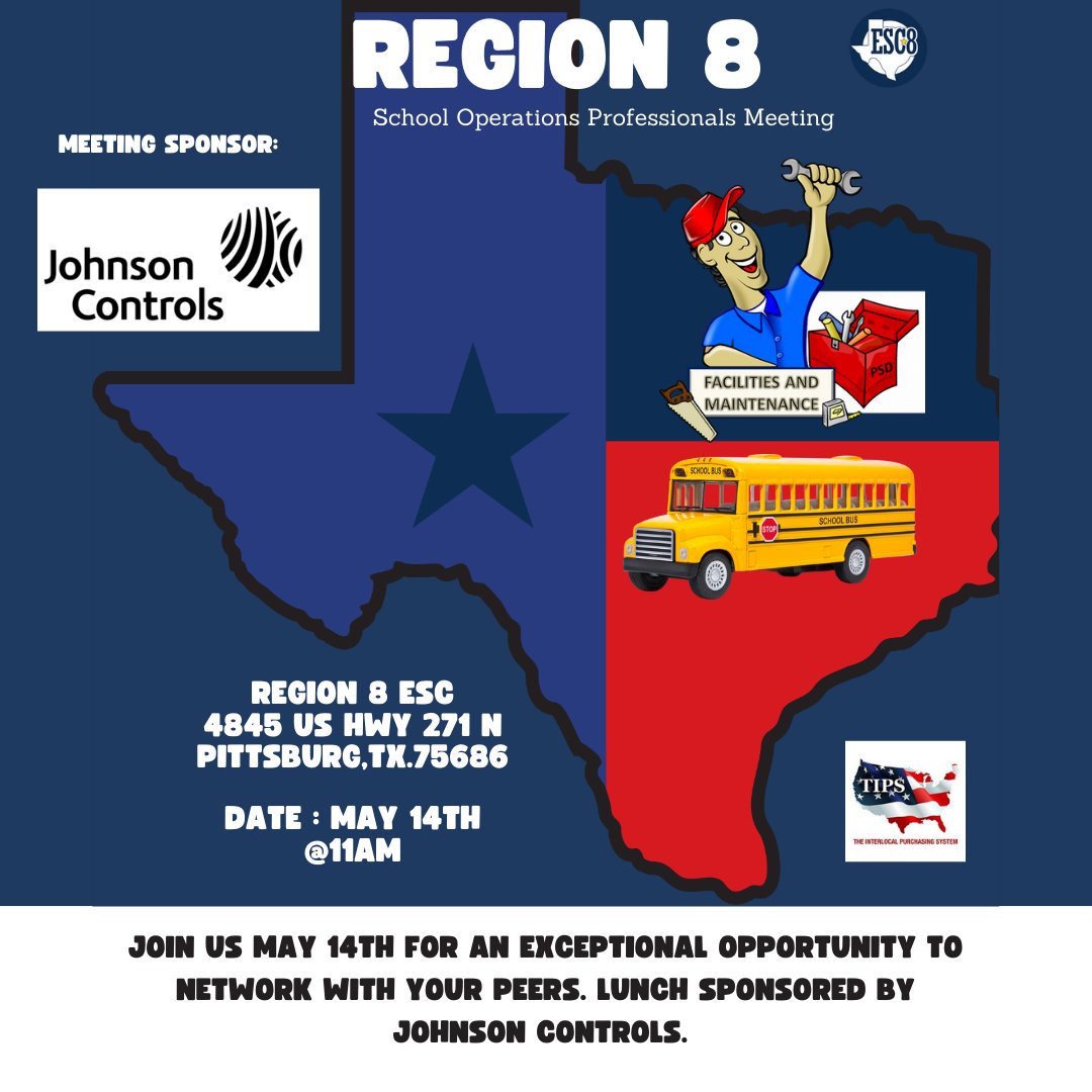 Please join us on May 14th for our last meeting for this school year. Our sponsor will be Johnson Controls. Lunch will be provided.