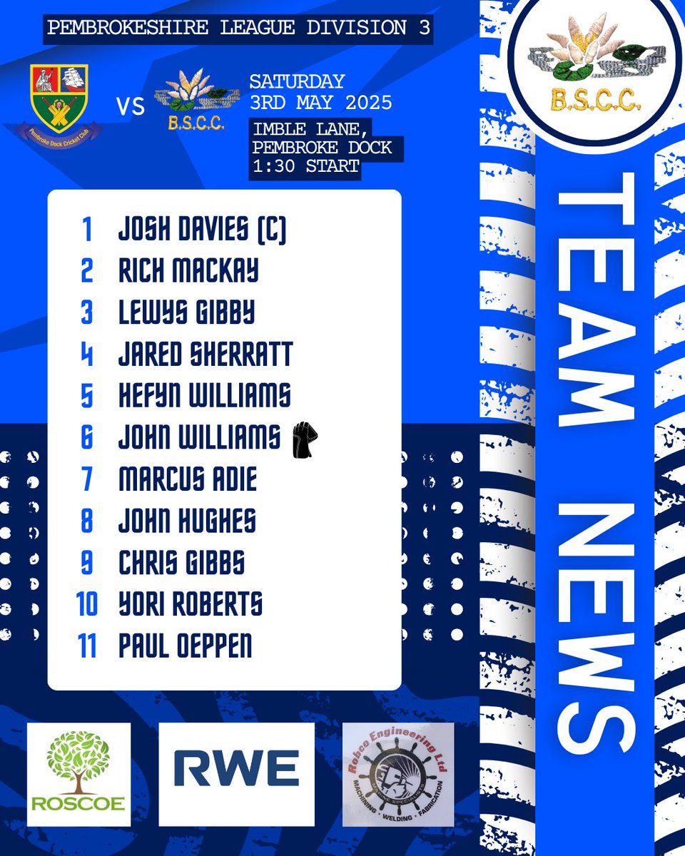 StackpoleCC's tweet image. 🚨 Team News 🚨 

Here’s how we lineup for this weekends match against @pembrokedockcc 

Just the one change from last week as we welcome back the experienced John Hughes to the side 🏏 

Match starts 1:30. Come along and show your support!☀️ 

#UpTheLillies