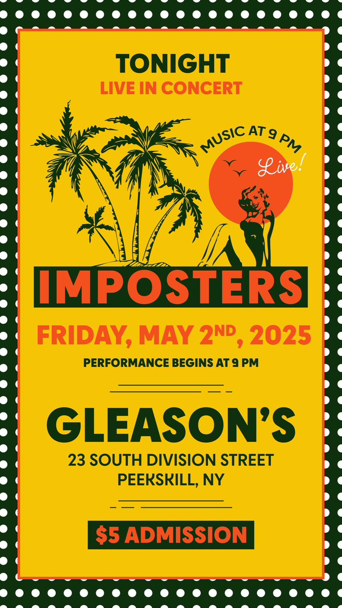 TONIGHT! We are performing LIVE at Gleason’s in Peekskill, NY at 9PM🎶