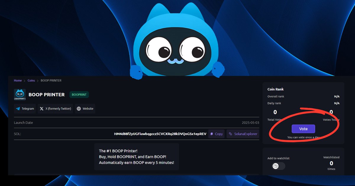 BOOP_PRINT's tweet image. Time to BOOP the charts 
Let’s get $BOOPRINT to the top of CoinMooner! (๑´&amp;gt;᎑&amp;lt;)~*

You vote. We BOOP. Simple as that.
Let’s show 'em how strong this printer fam is ᓚ₍⑅^..^₎♡