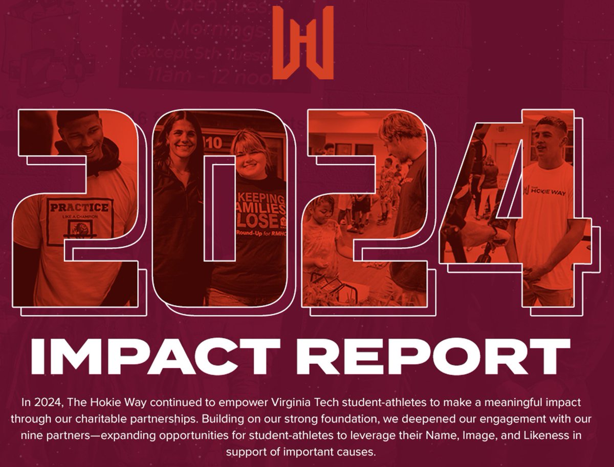 Thanks to the incredible support of #HokieNation, <a href="/hokiesports/">HokieSports</a> student-athletes did amazing things on behalf of our charitable partners in 2024. 

Check out our Impact Report at thehokieway.org!
