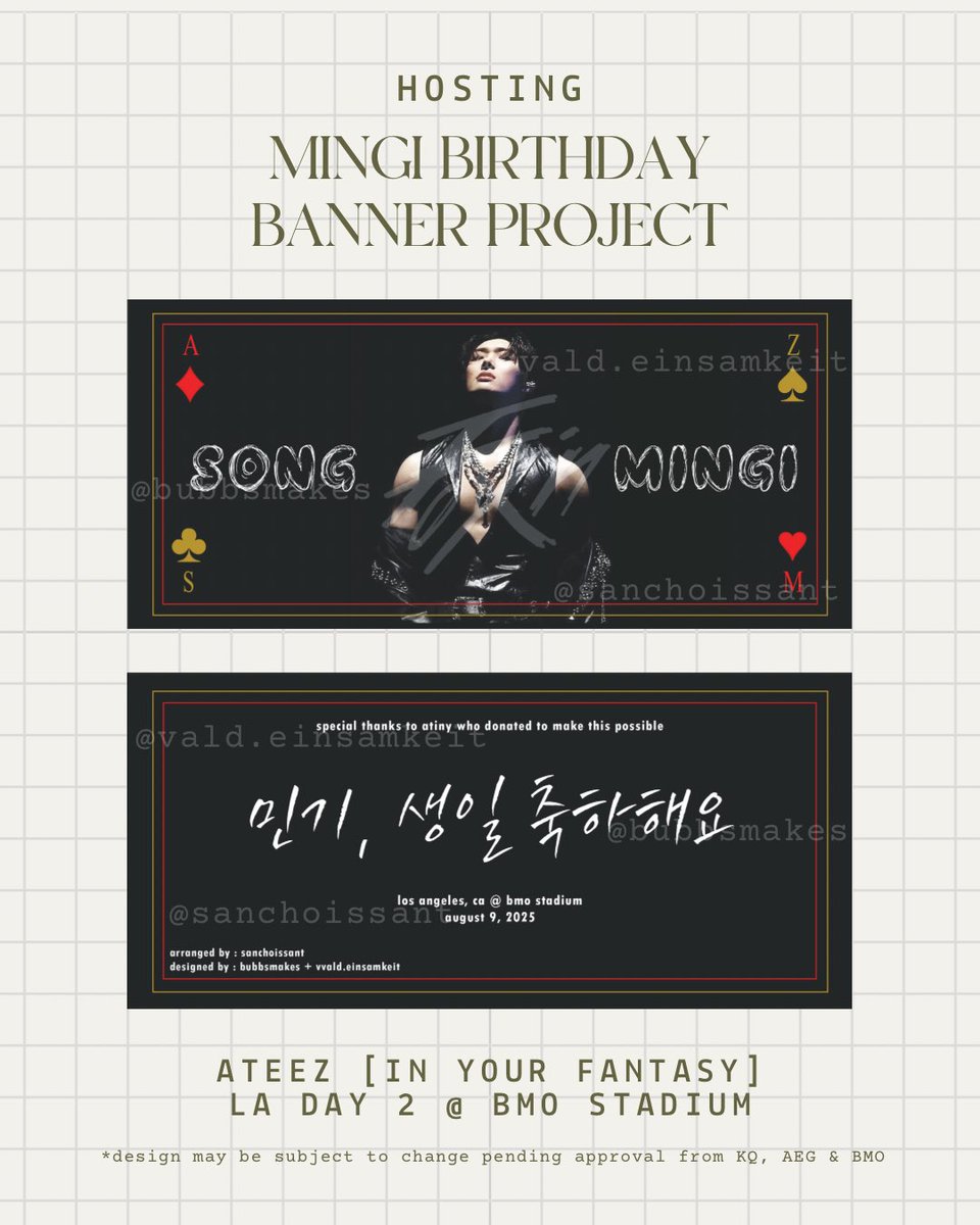 sanchoissant's tweet image. 2025.08.25 ATEEZ WORLD TOUR [IN YOUR FANTASY] in LA : Mingi Birthday Banner Project

Organized by: sanchoissant (X/Twitter)
Designed by: @/vvald.einsamkeit and @bubbsmakes