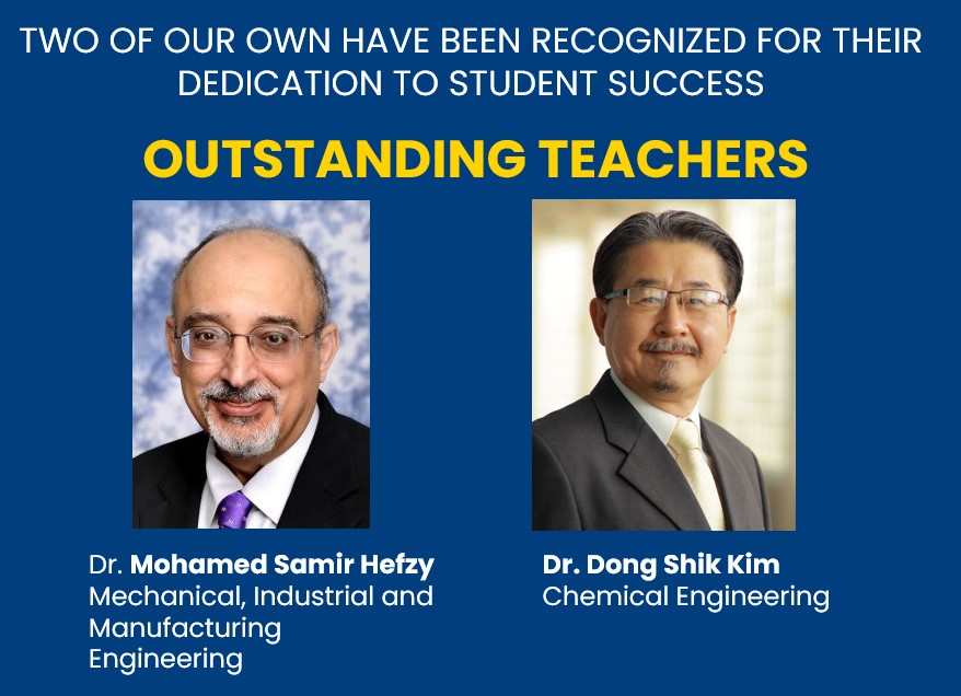 Congrats to Dr. Mohamed Samir Hefzy and Dr. Dong Shik Kim on being named Outstanding Teachers at @UToledoEng! 👏
Thank you for your dedication to student success and excellence in engineering education.
#UToledoEngineering #ThePowerToDo #FacultyExcellence