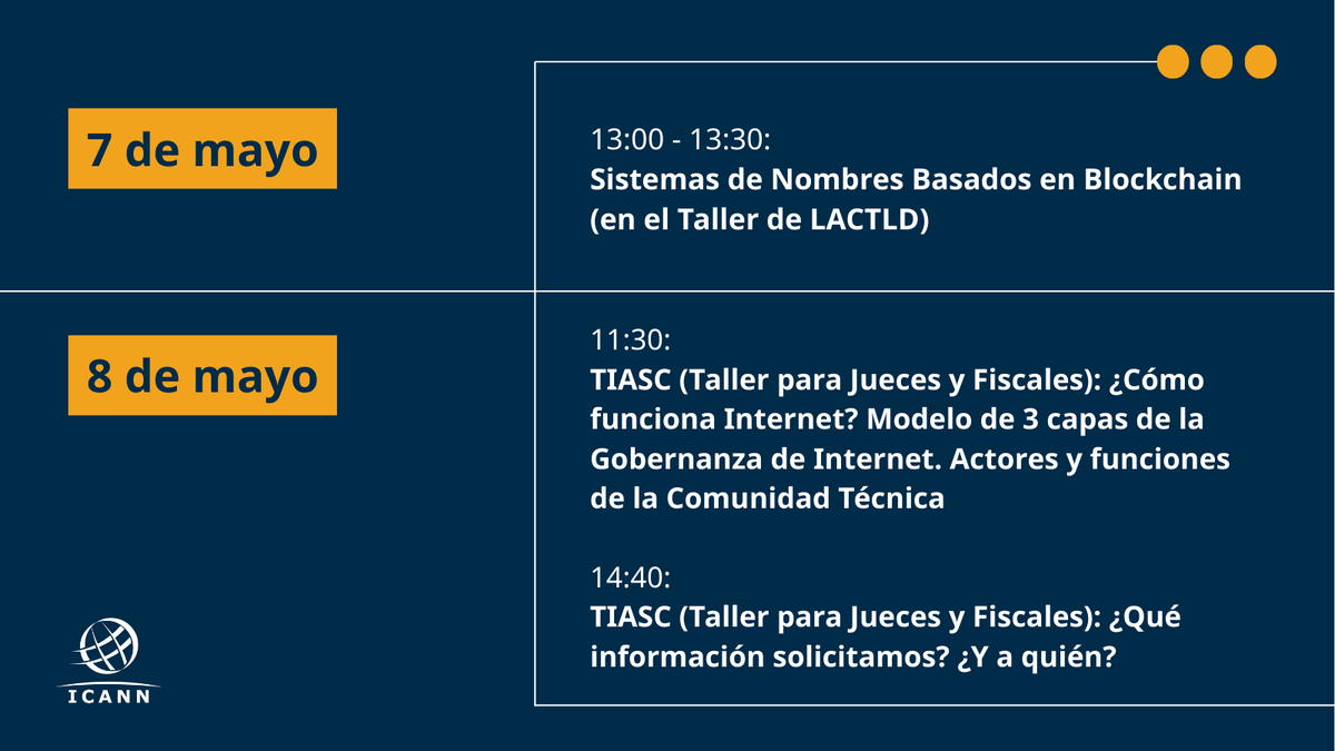 ¡La #ICANN estará presente durante #LACNIC43 en San Pablo, Brasil! Además de poder visitar nuestro stand del 5 al 9 de mayo, podrás sumarte a las distintas sesiones en las que nuestro equipo estará presentando sobre iniciativas de la ICANN. Regístrate >> bit.ly/4iwlM9M