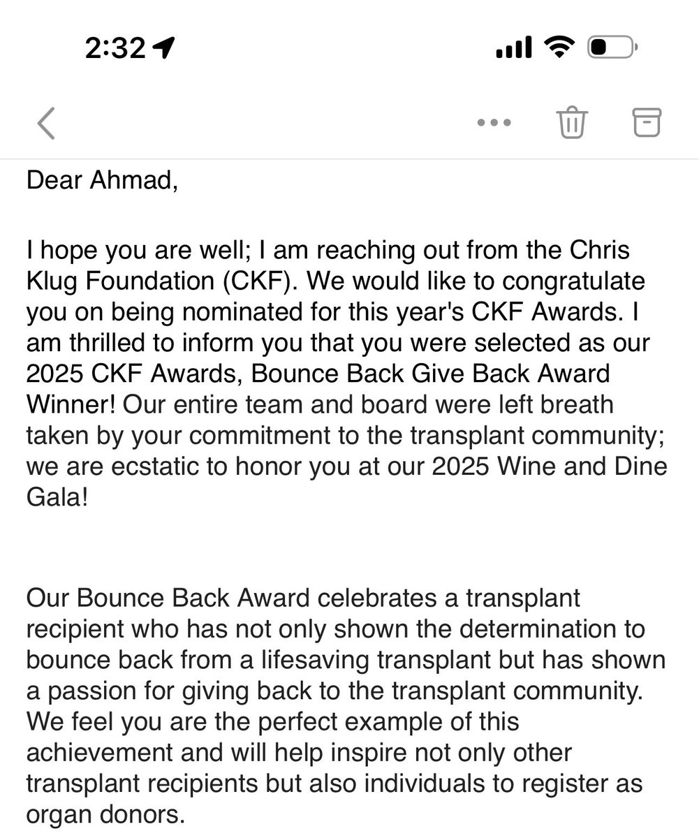 Ahmad Anouti, MD (@anouti_ahmad) on Twitter photo As a transplant recipient, I have done my best to dedicate my life to give back to the transplant community.
Extremely grateful to receive this years Bounce Back Give Back award! <a href="/Donor_Dudes/">ChrisKlugFoundation</a>
Thank you to my medical team, mentors, and family for helping me get here! As a transplant recipient, I have done my best to dedicate my life to give back to the transplant community.
Extremely grateful to receive this years Bounce Back Give Back award! <a href="/Donor_Dudes/">ChrisKlugFoundation</a>
Thank you to my medical team, mentors, and family for helping me get here!
