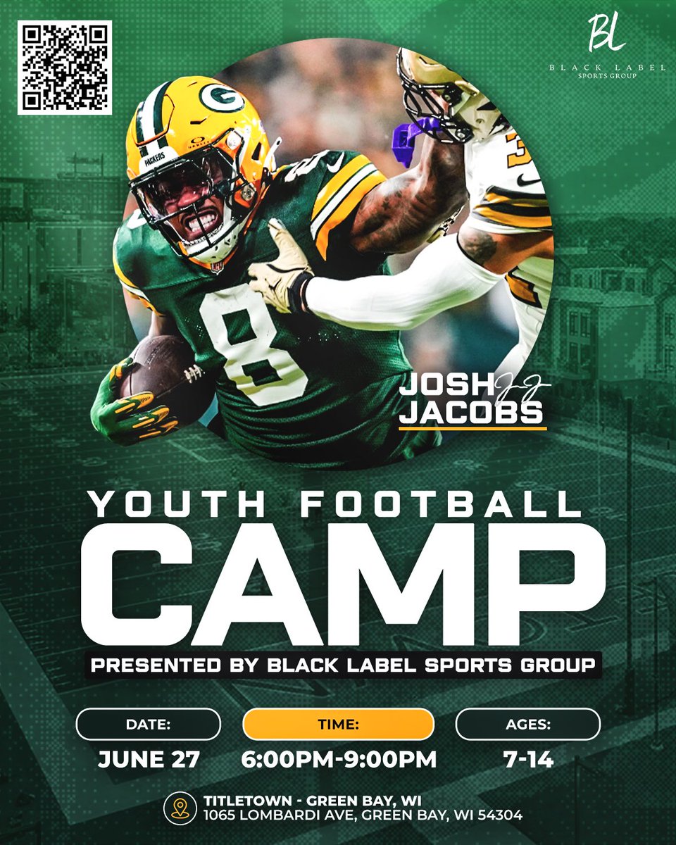 ✍️ Registration is OPEN for the 2025 Josh Jacobs YOUTH Football Camp in Green Bay 🧀

Packers’ running back, Josh Jacobs, is hosting an exclusive football camp at <a href="/titletown/">Titletown</a> - a vibrant community hub near Lambeau Field. 

Josh loves the Green Bay community, saying, “We have a