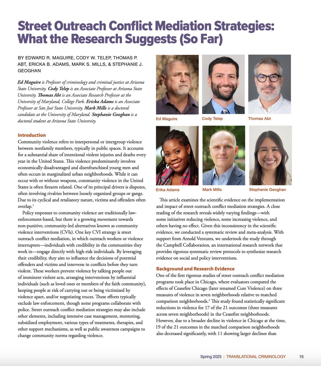 The latest Translational Criminology magazine is out—featuring a new piece from the VRC's <a href="/Abt_Thomas/">Thomas Abt</a>, with <a href="/ERMaguire/">Ed Maguire</a>, <a href="/codywt/">Cody Telep</a>, Ericka Adams &amp; grad students:
“Street Outreach Conflict Mediation Strategies: What the Research Suggests (So Far)”.

Read here: cebcp.org/wp-content/upl…