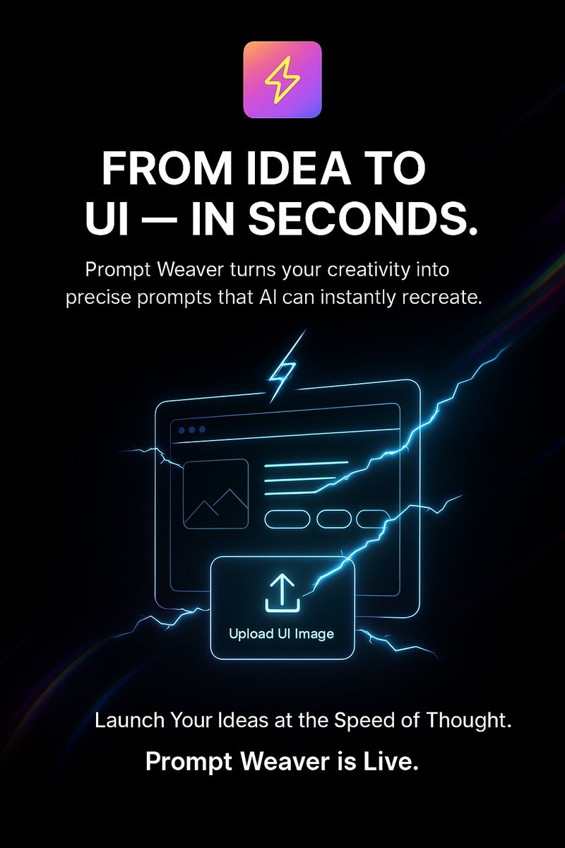 promptweaver's tweet photo. Prompt Weaver is now live!
Turn your sketches, UIs, or project docs into clean, one-shot prompts β built for LLMs, @cursor_ai,@windsurf_ai,@boltdotnew,@lovable. No retries. No wasted tokens
π https://t.co/BsxzfEpRAK
#PromptWeaver #AI #PromptEngineering #GenAI #Launch https://t.co/8WPNhGdhRE