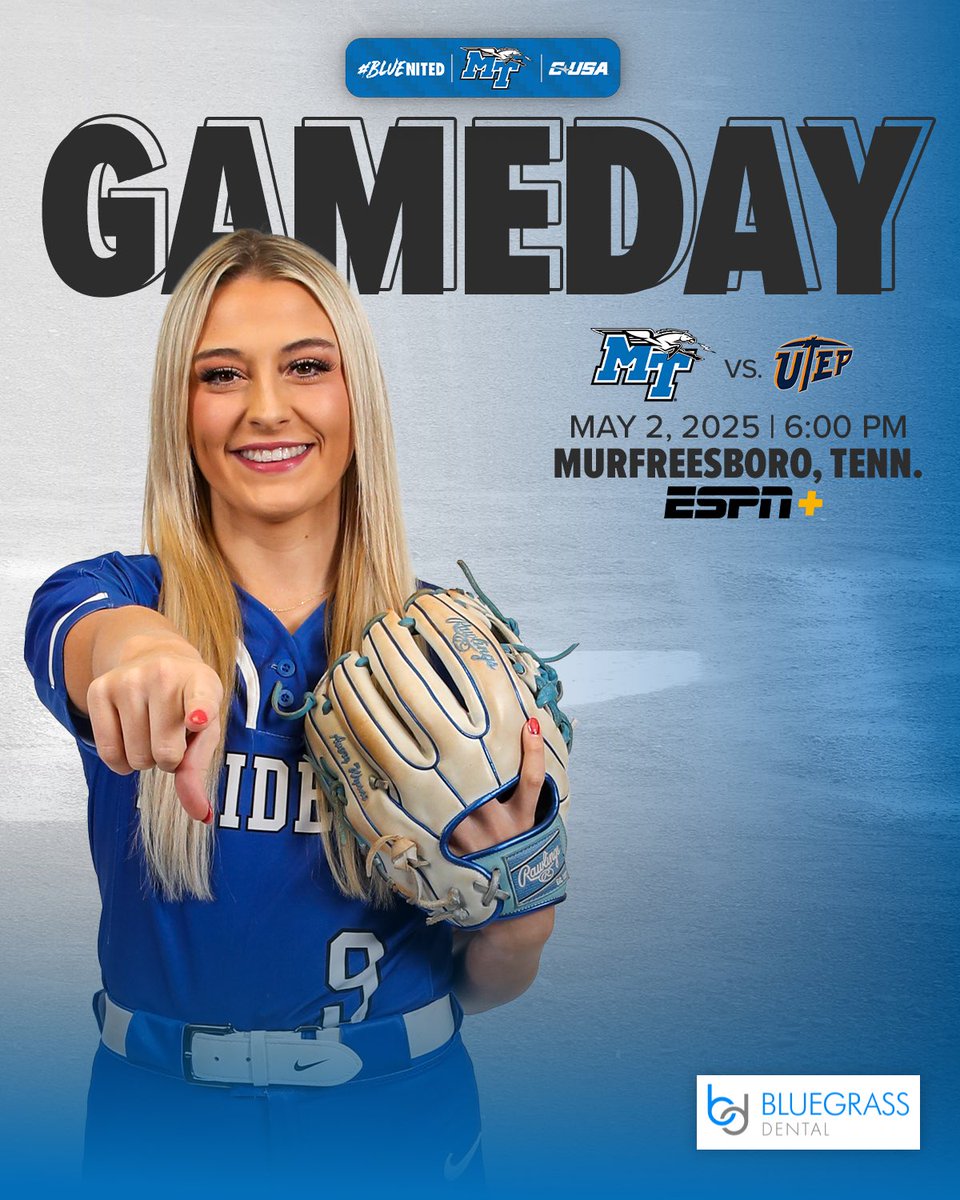 Final home series of the season begins tonight‼️

🆚 UTEP
⏰ 6:00 pm
🏟️ Blue Raider Softball Field
📺 goblueraiders.co/SB-Stream
📊 goblueraiders.co/SB-Stats
🎟️ goblueraiders.co/SB-Tickets

#BLUEnited | ⚡️⬆️