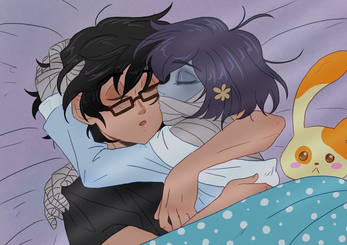 A very big thanks to <a href="/Cereal_Bunny/">✨Sasha✨🪽</a> for making this oh-so-adorable commission of my Zombie Land Saga oc x canon ship RenAi! Truly appreciate you bringing them to life for me! Look at them cuddle and be cute! 💙🖤 #zombielandsaga #ゾンビランドサガ #水野愛