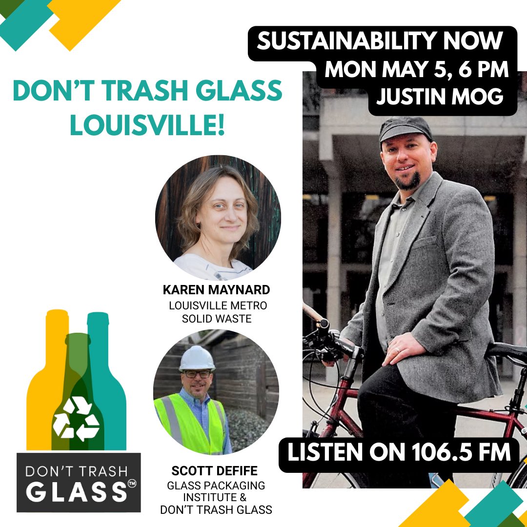 If you are in Louisville, learn about the DTG recycling program for bars, restaurants, and venues in this interview with Scott DeFife and Karen Maynard with Forward Radio host Justin Mog, PhD. You have three chances to hear it: Monday 6pm and midnight and Tuesday, 5/6 at 10 am.