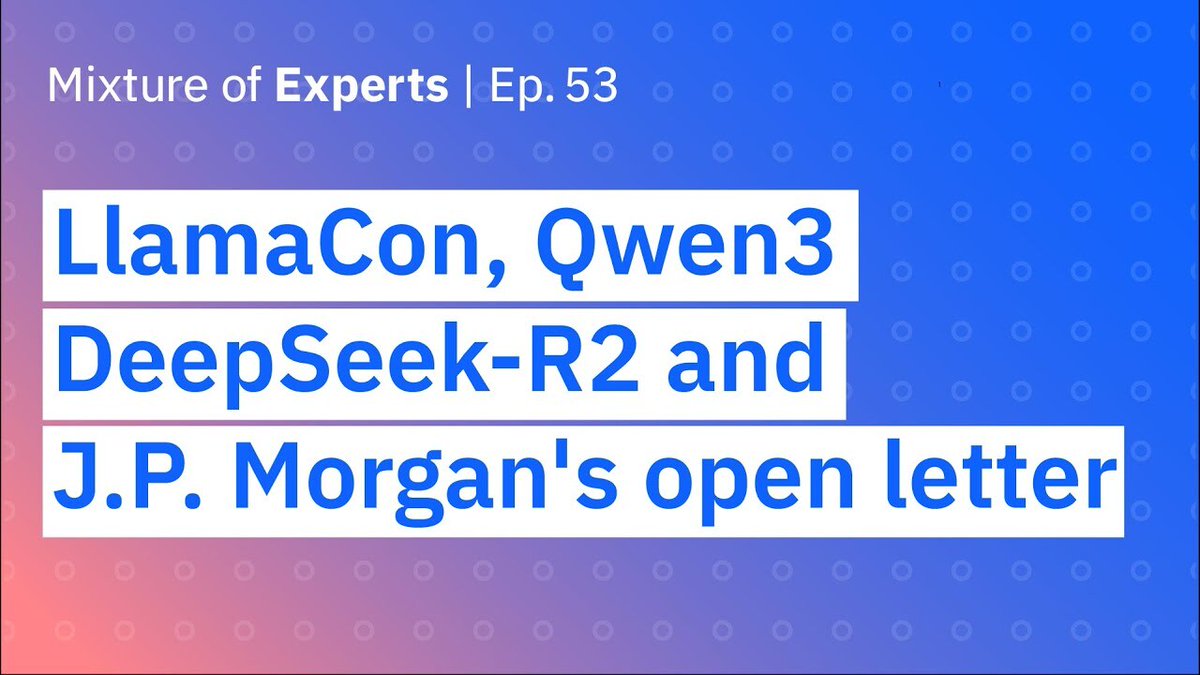 Reflecting on a year of AI advancements, the latest "Mixture of Experts" episode dives into Meta's LlamaCon, governance shifts, and emerging technologies like Kolmogorov-Arnold Networks. 🌐 #LlamaCon #ArtificialIntelligence #USA

link: ift.tt/LeNp4zW