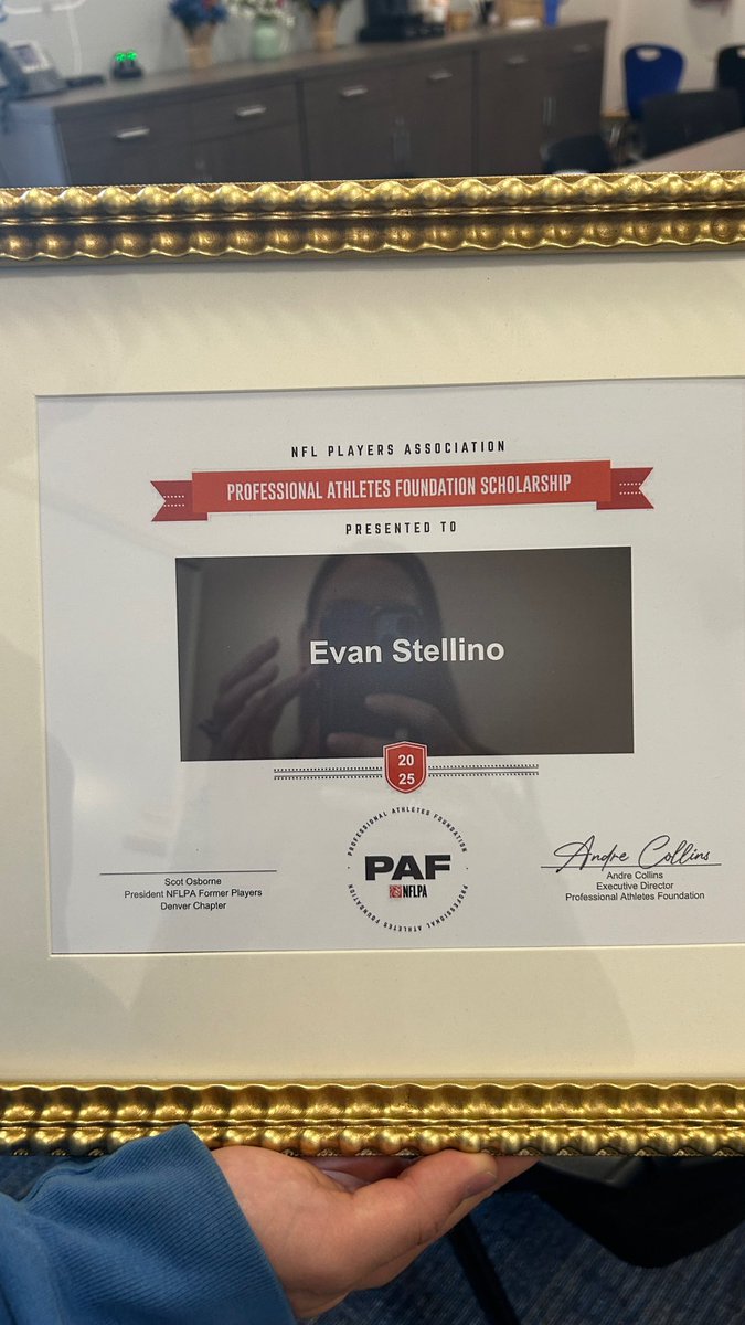 Congratulations to Evan Stellino, winner of a $3,000 scholarship from the NFL Player Association Professional Athletes Foundation.