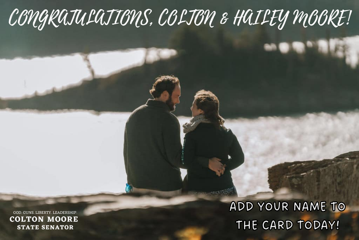 realColtonMoore's tweet image. Team Moore hacked Sen. Colton Moore account to say ... Colton is getting married tomorrow!
As Colton embarks on this new chapter of his life, we’re asking you to join us in celebrating his wedding by signing a special digital wedding card that we’ll present to the newlyweds on…