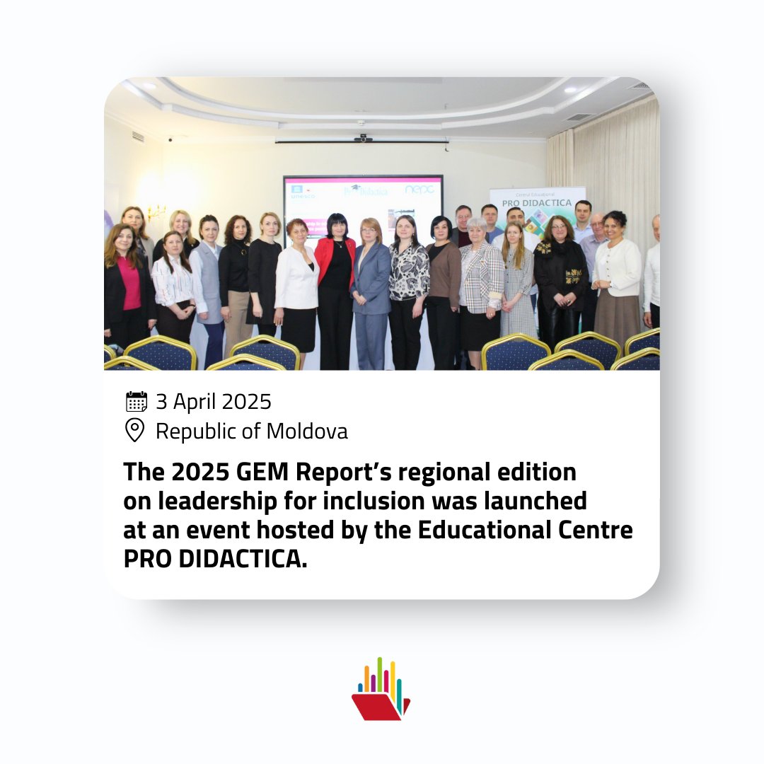 GEMReport's tweet photo. 🇲🇩 Republic of Moldova, 3 April: The regional edition #LeadforInclusion was launched at an event hosted by the Moldovan case study author, Centrul Educațional Pro Didactica. https://t.co/LuOY8BuyTy
