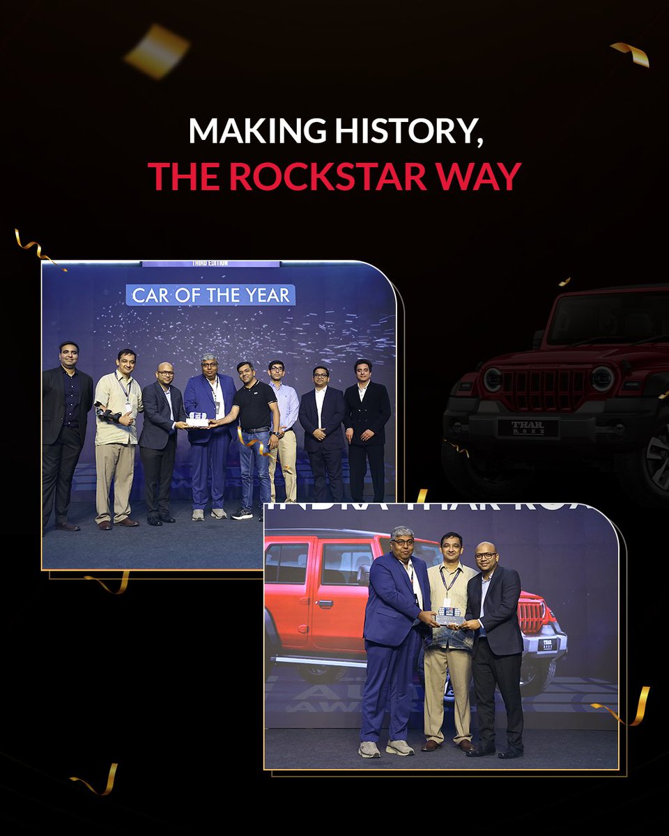 Mahindra Automotive (@mahindra_auto) on Twitter photo The winning streak continues.
Thar ROXX wins Car of the Year, SUV of the Year & Offroader of the Year at the ABP Live Auto Awards, 2025. 
#MahindraAuto #TharROXX #THESUV  #ABPLIVEAWARDS The winning streak continues.
Thar ROXX wins Car of the Year, SUV of the Year & Offroader of the Year at the ABP Live Auto Awards, 2025. 
#MahindraAuto #TharROXX #THESUV  #ABPLIVEAWARDS