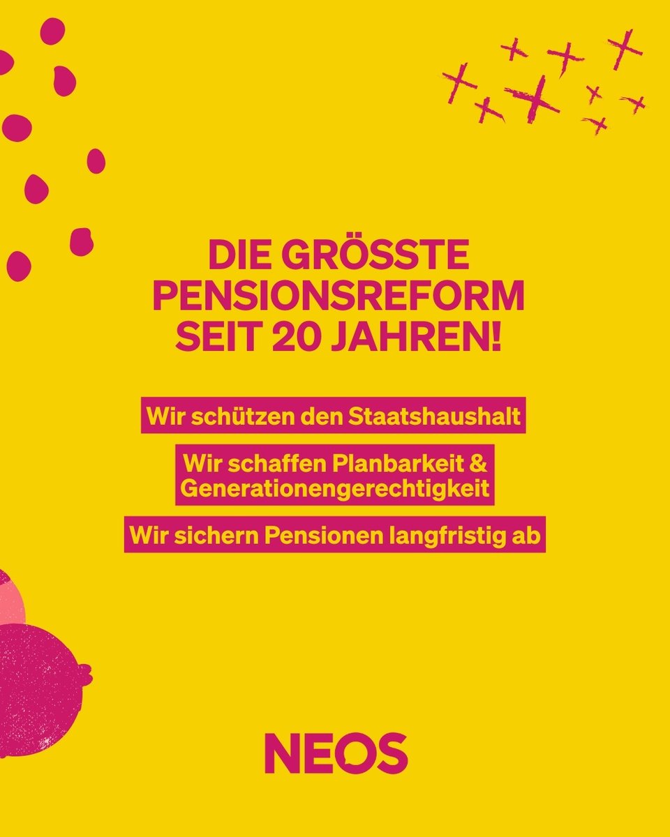 Wir NEOS halten unser Reformversprechen! 💪
Die ersten Schritte sind gesetzt, um unser #Pensionssystem sicher und finanzierbar zu machen.
Maßnahmen, die ohne uns in der Regierung nicht gekommen wären, weil wir an die kommenden Generationen denken, nicht den kommenden Wahltag. 🚀