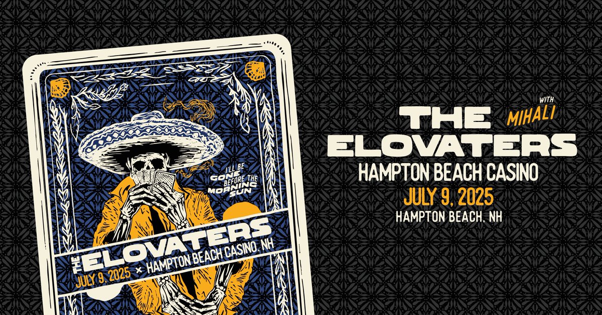 The Elovaters (@theelovaters) on Twitter photo We’re taking over Hampton Beach with Mihali at <a href="/CasinoBallroom/">Casino Ballroom</a> on July 9th! TIX ON SALE NOW 🃏
tour.theelovaters.com/70925 We’re taking over Hampton Beach with Mihali at <a href="/CasinoBallroom/">Casino Ballroom</a> on July 9th! TIX ON SALE NOW 🃏
tour.theelovaters.com/70925