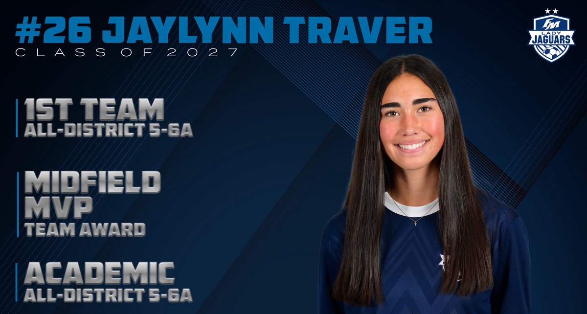 🏅 DISTRICT HONORS: JAYLYNN TRAVER

1st Team All-District
Academic All-District
Team Midfield MVP Award

A breakout season for Jaylynn—skillful, sharp, and just getting started. Big things ahead!