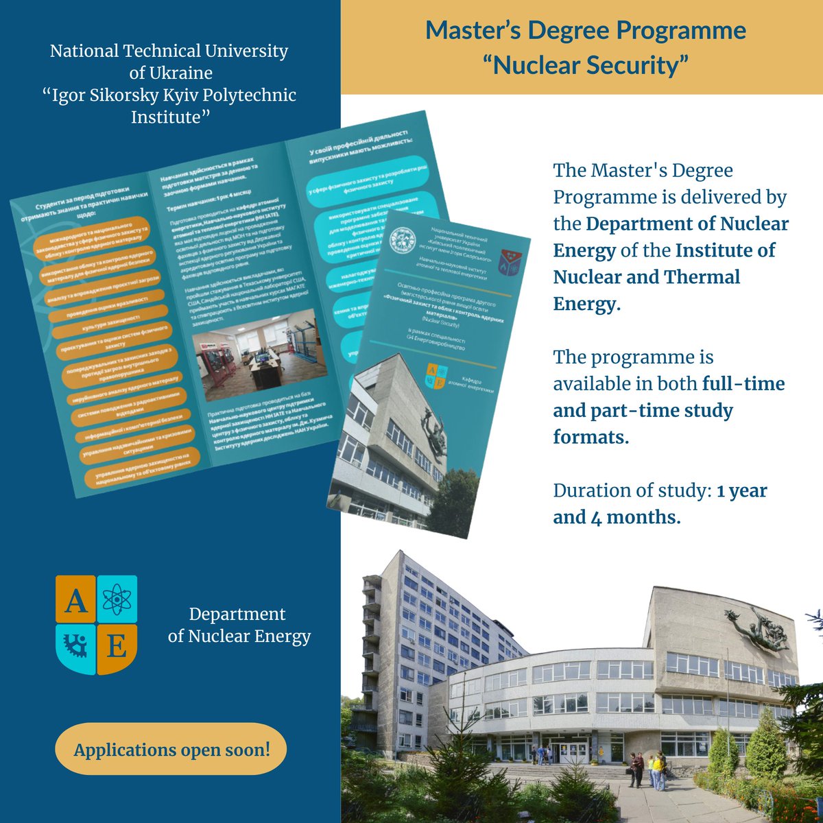 WINS_org's tweet image. 🎓 Applications are OPEN!
💶 5 scholarships (up to €3300) for KPI’s Master’s in Nuclear Security
📚 Covers insider threat, cybersecurity, physical protection & more
Apply by: 23 May
🔗 Learn more: wins.org/registration-n…
#ScholarshipAlert #Ukraine #KPI #NuclearSecurity