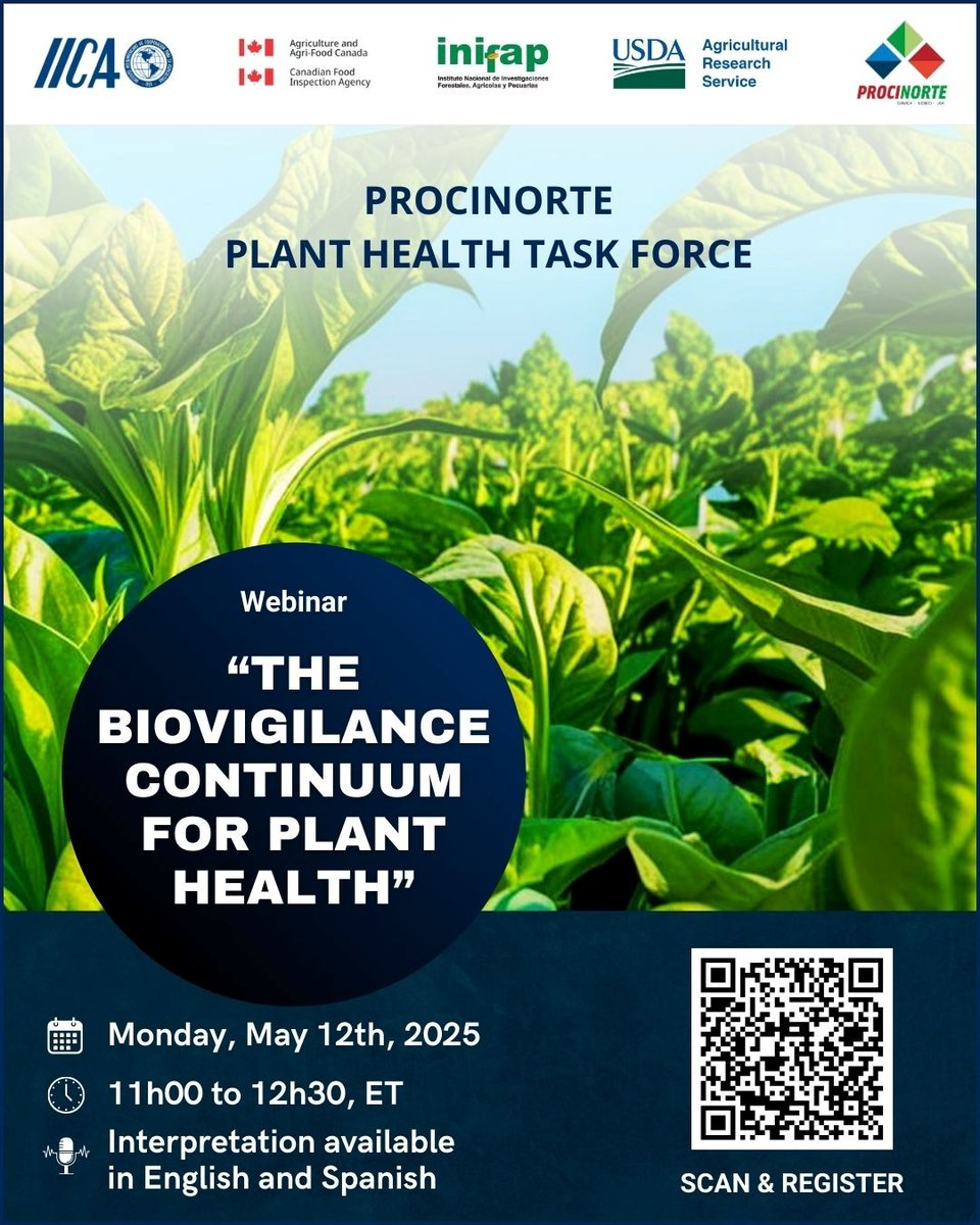 On the occasion of International Plant Health Day, PROCINORTE invites you to a webinar: "The Biovigilance Continuum for Plant Health"
🗓 Monday May 12, 11h00-12h30  ET
👉Register: bit.ly/3Ys0t1V