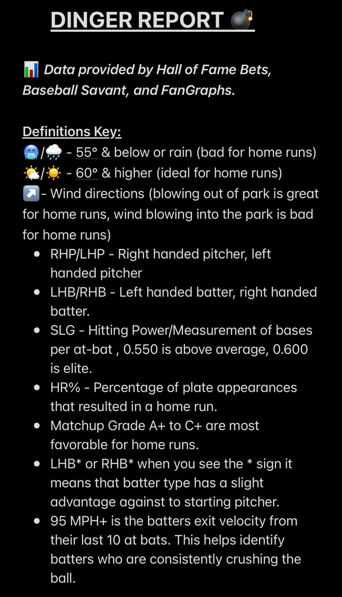 🚨DINGER REPORT (Definitions Key)