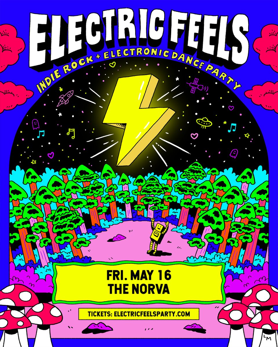 Friday, May 16 - Electric Feels: Indie Rock + Electronic Dance Party is coming to The NorVa! Tickets available at thenorva.com or at The NorVa box office (Fri 10a-5p).