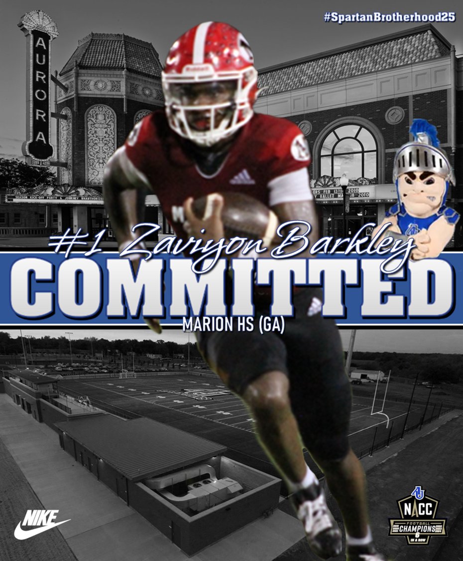 Aurora University Football (@au_spartanfb) on Twitter photo Spartan Fans, we are excited to welcome <a href="/ZaviyonBarkley/">Zaviyon Barkley</a> from Marion HS to the Aurora Football Family. #WeAreOneAU #SpartanBrotherhood25 Spartan Fans, we are excited to welcome <a href="/ZaviyonBarkley/">Zaviyon Barkley</a> from Marion HS to the Aurora Football Family. #WeAreOneAU #SpartanBrotherhood25