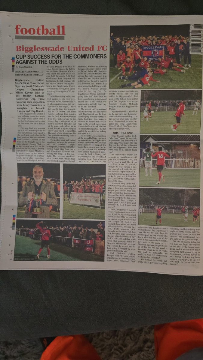 Biggleswade United (@biggleswadeutd) on Twitter photo 🏆The Cup‘s Hangover keeps on! Our historic Dudley Latham Memorial Cup win has made the entire back page of @bedsbulletin! 🤩🤩 This piece of history goes for everyone from <a href="/GuillemBalague/">Guillem Balague</a> to all the Biggleswade United’s family 🫂
#oneclub #upthecommoners 🏆The Cup‘s Hangover keeps on! Our historic Dudley Latham Memorial Cup win has made the entire back page of @bedsbulletin! 🤩🤩 This piece of history goes for everyone from <a href="/GuillemBalague/">Guillem Balague</a> to all the Biggleswade United’s family 🫂
#oneclub #upthecommoners