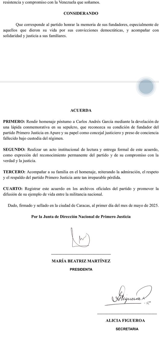Desde <a href="/Pr1meroJusticia/">Primero Justicia</a> se rinde homenaje póstumo a nuestro hermano Carlos Andrés Gracia..Fundador y Concejal Electo,fallecido bajo custodia,en el Estado Apure,Pq.Guasdualiro,Mcpio Paez.
<a href="/EmmadeLuna/">Emma de Luna</a>.
<a href="/MBMartinezR/">María Beatriz Martínez</a> 
<a href="/luislippa/">Luis Lippa</a>