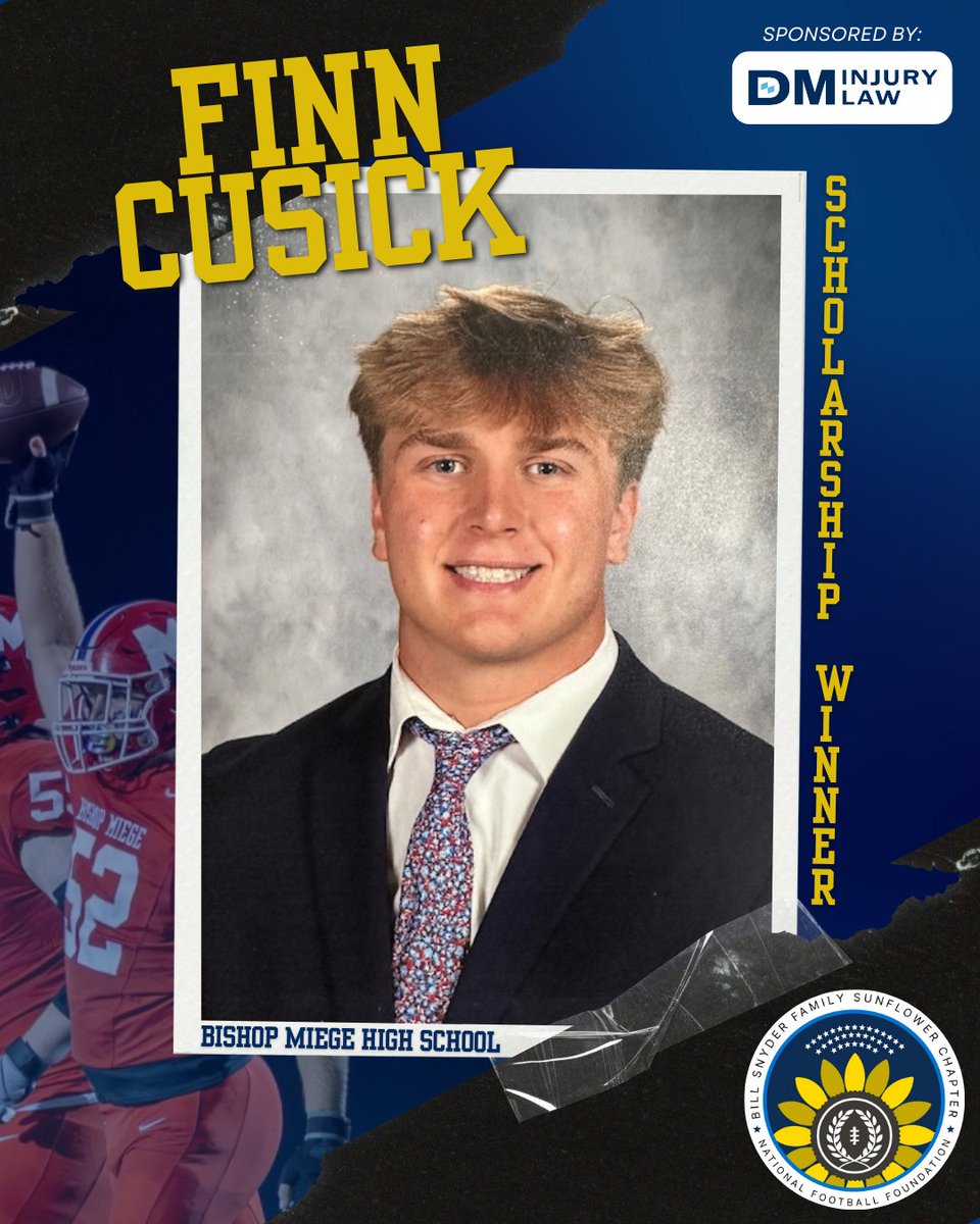 CoachBillSnyderFamily/SunflowerChapterNFF (@sunflowernff) on Twitter photo Congrats to <a href="/CusickFinn/">Finn Cusick</a> on being named a 2024-25 <a href="/SunflowerNFF/">CoachBillSnyderFamily/SunflowerChapterNFF</a> scholar-athlete. Thanks to <a href="/DMInjuryLaw/">DM Injury Law</a> for your sponsorship. <a href="/BishopMiege_FB/">Bishop Miege Football 🏈</a> <a href="/BishopMiegeHS/">Bishop Miege</a> <a href="/coachjonholmes/">Jon Holmes</a> Congrats to <a href="/CusickFinn/">Finn Cusick</a> on being named a 2024-25 <a href="/SunflowerNFF/">CoachBillSnyderFamily/SunflowerChapterNFF</a> scholar-athlete. Thanks to <a href="/DMInjuryLaw/">DM Injury Law</a> for your sponsorship. <a href="/BishopMiege_FB/">Bishop Miege Football 🏈</a> <a href="/BishopMiegeHS/">Bishop Miege</a> <a href="/coachjonholmes/">Jon Holmes</a>