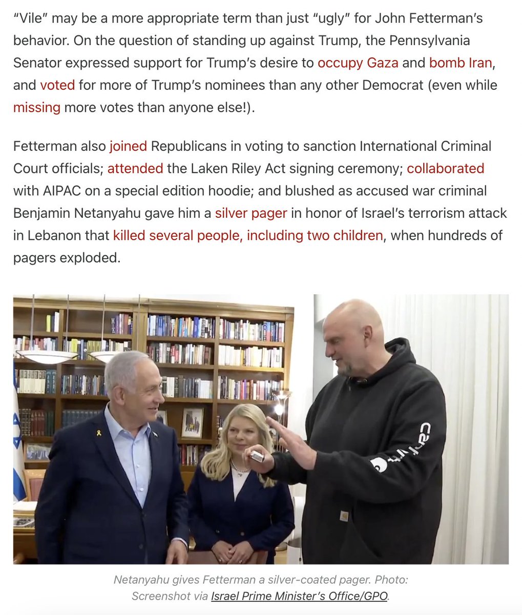Add John Fetterman arguing with a pilot about wearing his seatbelt correctly to his First 100 Days of Trump:
zeteo.com/p/the-good-the…