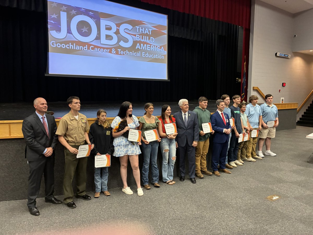 Today we recognized GHS students who will enter the workforce or military after graduation in May. Thanks to Congressman McGuire and Delegate Owen for bringing remarks and congratulations to our students. CTE is preparing our students  for great jobs after high school! Well done