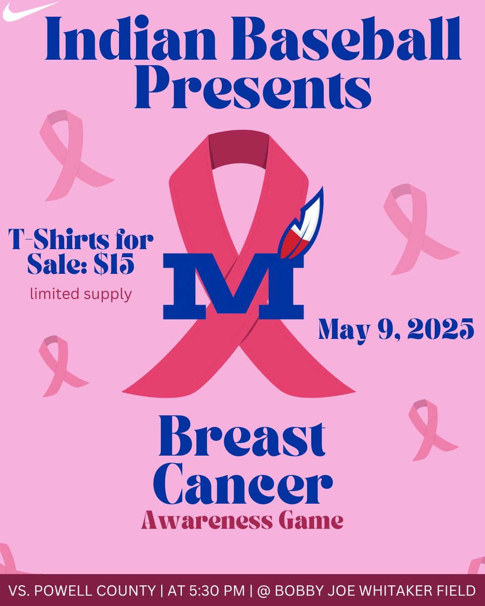 Next Friday May 9th, we will be having a Breast Cancer Awareness Night! Our players will be wearing our Pink Indians Shirt! And so can you! We will have a limited amount left that we will be selling at the game!
 
All proceeds will go towards Cancer research/ people in need!
