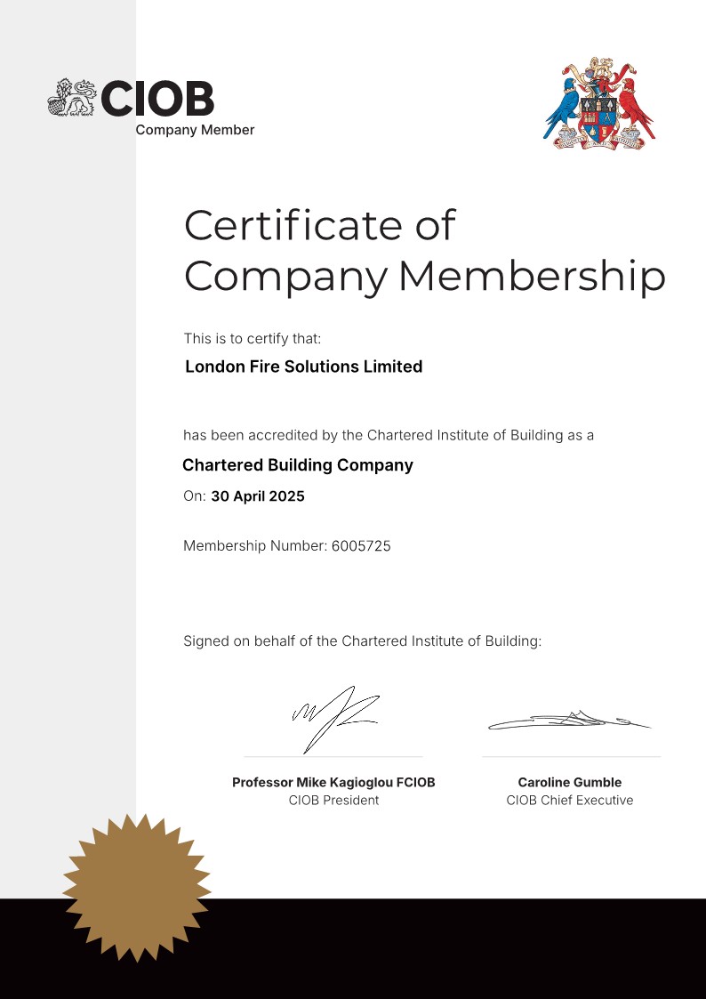 LFS (@lfsfire) on Twitter photo We are proud to announce that London Fire Solutions (LFS) has successfully transitioned to the new Company Membership Regulations and continues to hold Chartered Building Company status with the The Chartered Institute of Building (CIOB).
#accreditation #CIOB We are proud to announce that London Fire Solutions (LFS) has successfully transitioned to the new Company Membership Regulations and continues to hold Chartered Building Company status with the The Chartered Institute of Building (CIOB).
#accreditation #CIOB