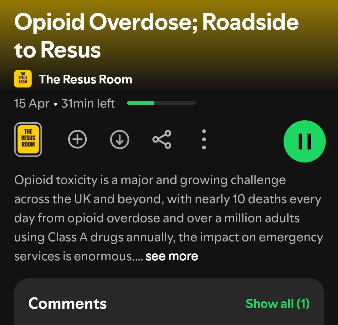 Sarah (@sarahp_para) on Twitter photo 🚑Listening to
<a href="/TheResusRoom/">TheResusRoom</a>
#opioid #overdose podcast
I much prefer #tailoured to the situation approach, rather than the #trainspotting-like response (suddenly reanimated)
Ace discussion of the 3 main groups. 👌Nice for students*
*Always linked back to current <a href="/JRCALCPlus/">JRCALC Plus</a> 🚑Listening to
<a href="/TheResusRoom/">TheResusRoom</a>
#opioid #overdose podcast
I much prefer #tailoured to the situation approach, rather than the #trainspotting-like response (suddenly reanimated)
Ace discussion of the 3 main groups. 👌Nice for students*
*Always linked back to current <a href="/JRCALCPlus/">JRCALC Plus</a>