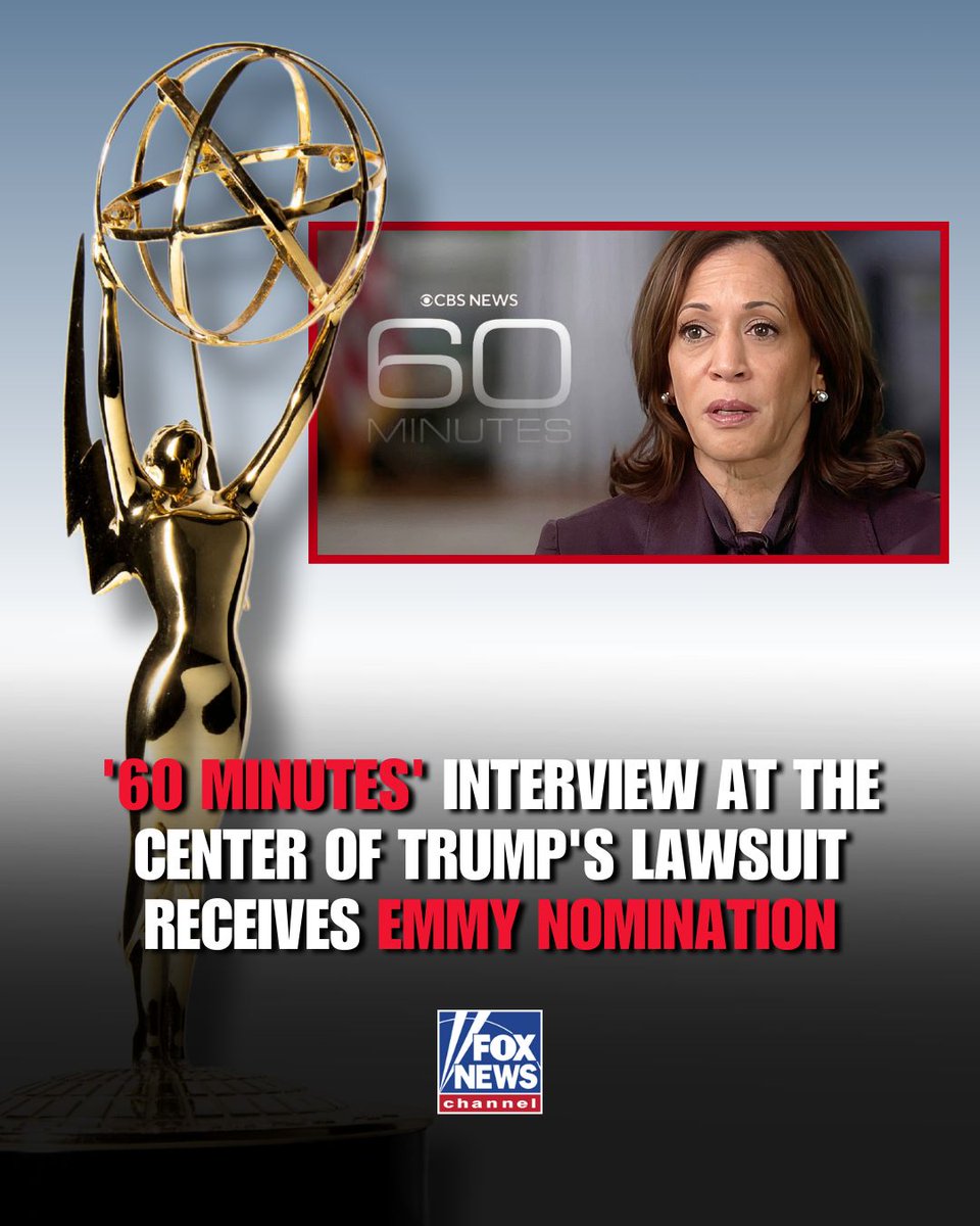 Fox News (@foxnews) on Twitter photo GOING FOR GOLD: The controversial "60 Minutes" segment, which came under fire for allegedly manipulating then–Vice President <a href="/KamalaHarris/">Kamala Harris</a>’s answers, has now been nominated for an Emmy in the "Outstanding Edited Interview" category. GOING FOR GOLD: The controversial "60 Minutes" segment, which came under fire for allegedly manipulating then–Vice President <a href="/KamalaHarris/">Kamala Harris</a>’s answers, has now been nominated for an Emmy in the "Outstanding Edited Interview" category.