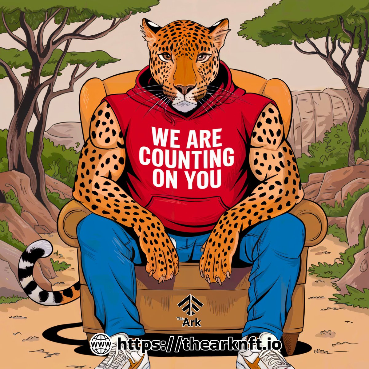 🐆🎨IGNITE YOUR CREATIVE SPIRIT FOR WILDLIFE PROTECTION WITH THE ARK! Turn your art and photography into NFTs to support the survival of endangered species and their natural homes. A determined leopard states "WE ARE COUNTING ON YOU," pushing for urgent action. Your NFT can play