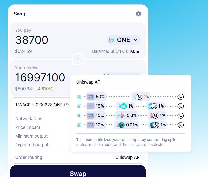 UPDATE 📣

<a href="/Crypto_Land_DAO/">Crypto_Land_DAO 🛡🗡</a> Harmonauts Bought back almost 17 Million $WAGE , at a purchase price of almost 39k $ONE [ May 2025 ]

Via <a href="/harmonyprotocol/">Harmony 💙</a> 
Uniswap v3 DEX 📊
swap.harmony.one