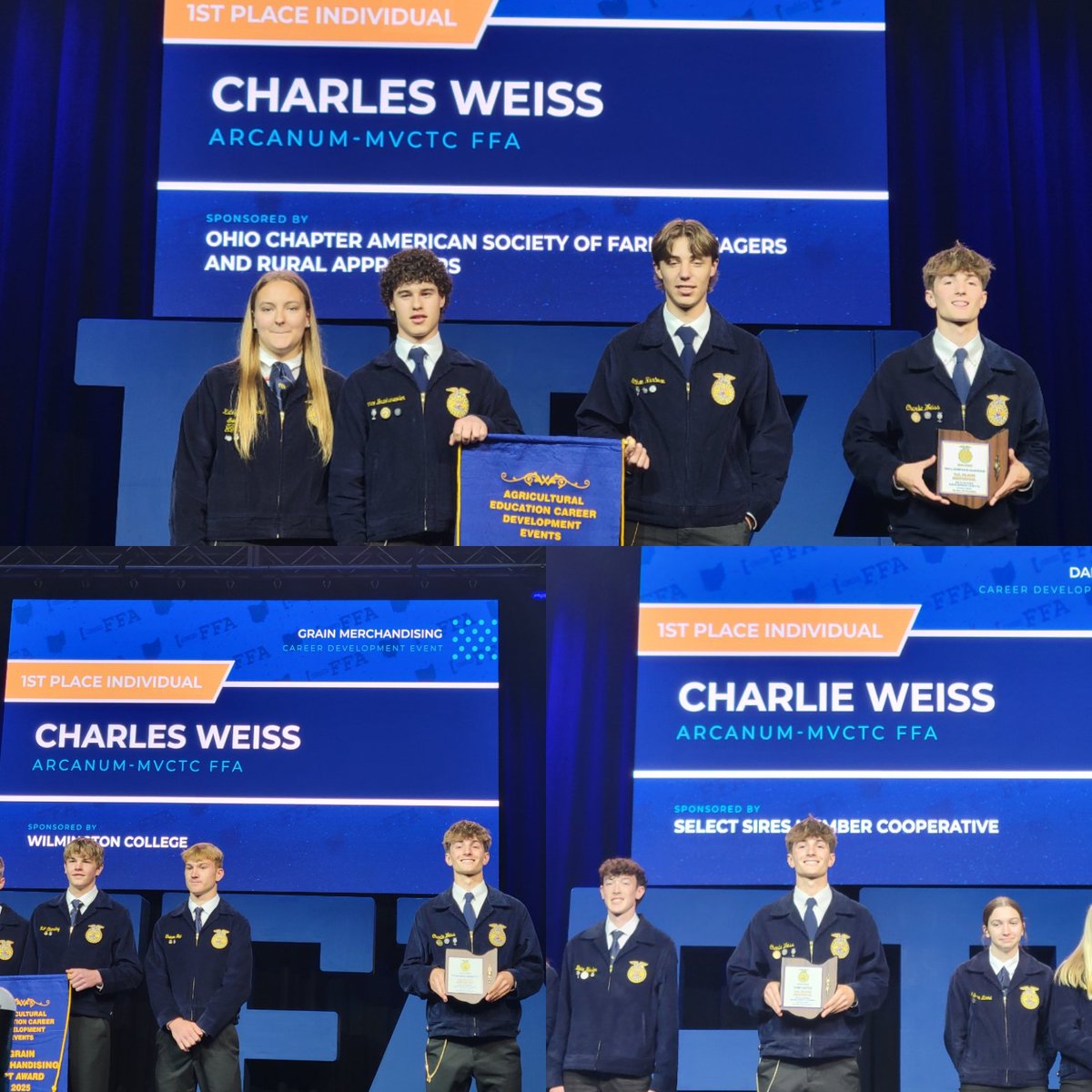 Charlie Weiss and his THREE Individual State Championships - Dairy Judging, Farm Business Management, and Grain Merchandising!   Congratulations!