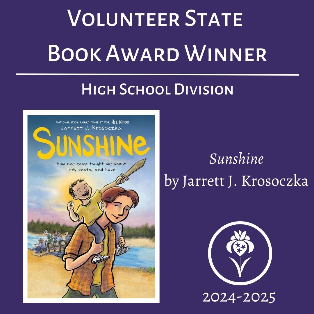 The 2024-2025 winner of the Volunteer State Book Award in the High School Division is Sunshine by Jarrett J. Krosoczka! 🎉
<a href="/TASLTN/">TASL</a>
<a href="/TNLA/">Tennessee Library Association</a>