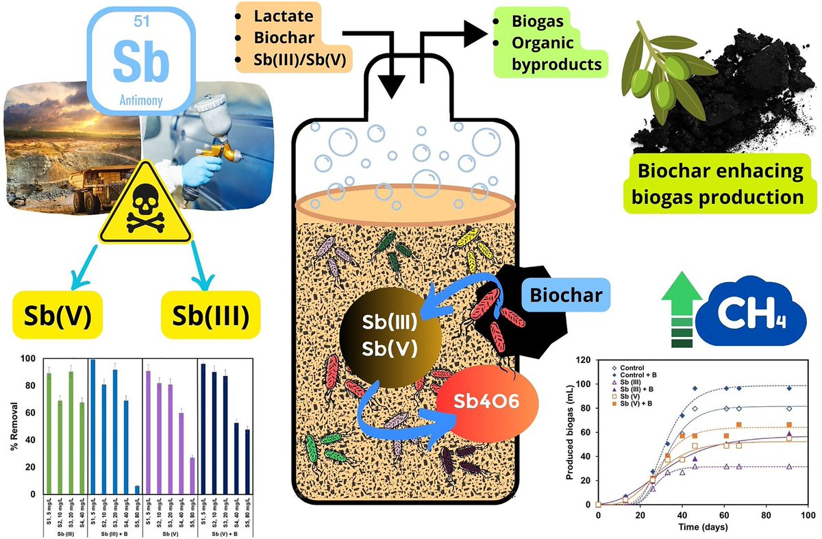 #NewArticle Biochar mitigates the adverse effects of antimony on methanogenic activity: role as methane production-enhancer 🔗 doi.org/10.2166/wst.20… #Antimonate #Biochar #Mitigation #AdverseEffect