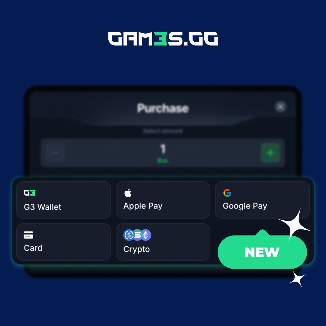 gamesdotgg's tweet photo. Using your favorite web3 gaming platform just got simpler ✨

You can now pay with credit card, Apple Pay, Google Pay, or your favorite cryptocurrencies directly on https://t.co/9kns4Bg4MK. https://t.co/65BrwGpSfI