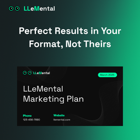 llemental's tweet photo. Perfect results in YOUR format, not theirs. Why abandon your carefully crafted templates when you can enhance them instead? Try LLeMental today at https://t.co/HZFK9FgZis! #AIPresentation #PowerPoint #BrandConsistency (4/4) https://t.co/RyA8X0jgfI