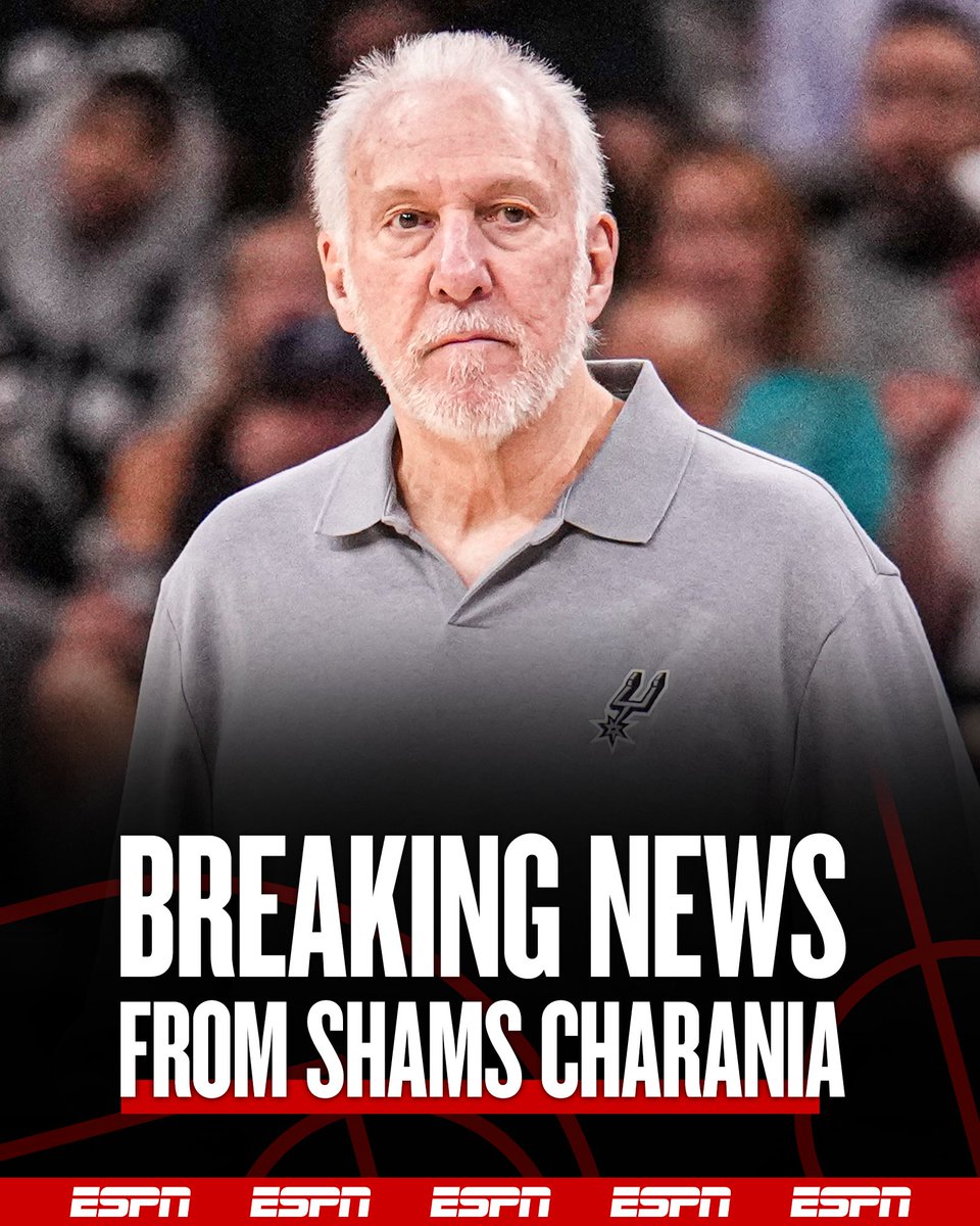 ESPN (@espn) on Twitter photo Breaking: Gregg Popovich will no longer be head coach of the Spurs and is transitioning full-time to team president, sources told <a href="/ShamsCharania/">Shams Charania</a>.
He is the NBA’s all-time winningest coach and winner of five NBA titles. Breaking: Gregg Popovich will no longer be head coach of the Spurs and is transitioning full-time to team president, sources told <a href="/ShamsCharania/">Shams Charania</a>.
He is the NBA’s all-time winningest coach and winner of five NBA titles.